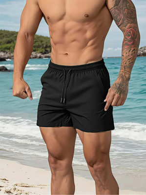 MENDIOR Solid Men Black Regular Shorts