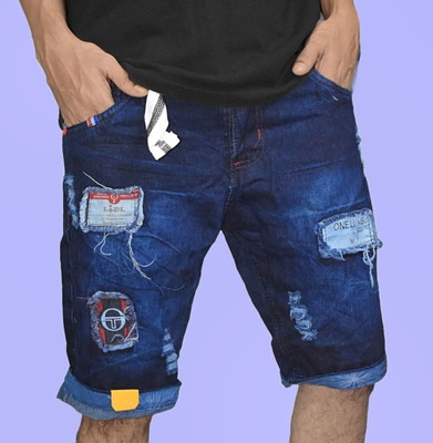 QFA Solid Men Denim Blue Denim Shorts