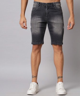 STUDIO NEXX Dyed/Washed Men Dark Grey Denim Shorts