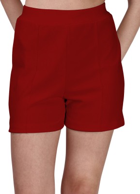 Mehrang Solid Women Maroon Casual Shorts