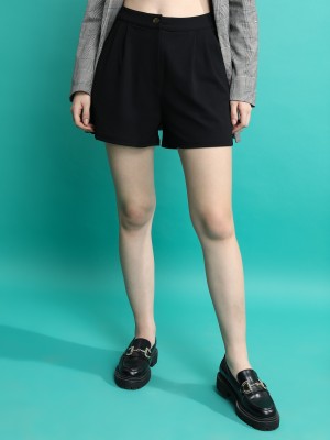 Tokyo Talkies Solid Women Black Casual Shorts