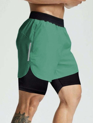 CULISH Color Block Men Dark Green Sports Shorts
