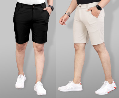 INDICLUB Solid Men Black, Beige Sports Shorts