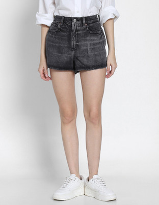 American Eagle Solid Women Grey Denim Shorts