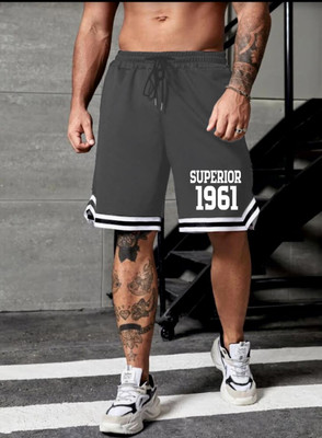 LOTHRIC Self Design Men Grey Sports Shorts