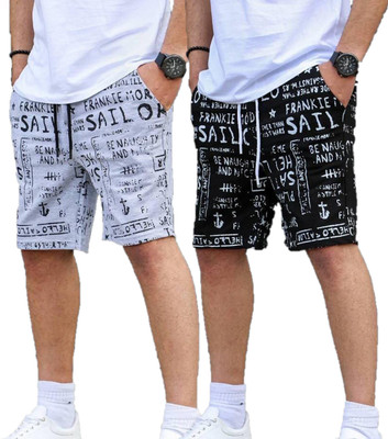 Jungle Berry Graphic Print Men Black, Grey Regular Shorts