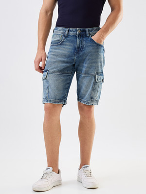 Spykar Self Design Men Blue Basic Shorts