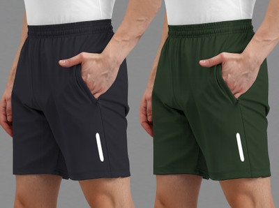 AVOLT Solid Men Dark Grey, Dark Green Casual Shorts