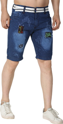 NIRALI Dyed/Washed Men Denim Blue Casual Shorts
