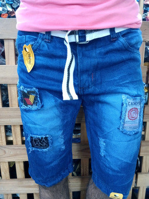 HYOOOOOO Self Design Men Denim Blue Denim Shorts