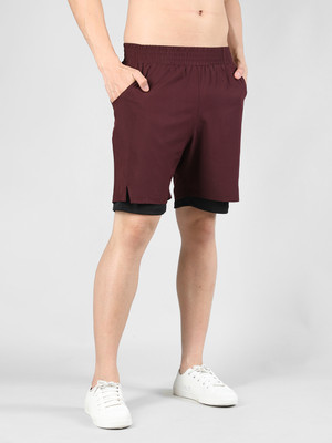 CHKOKKO Solid Men Maroon Running Shorts