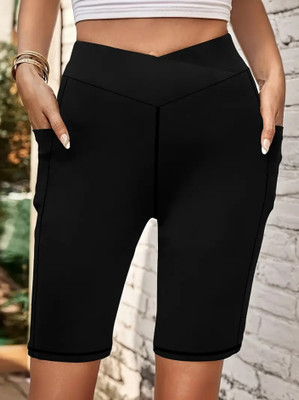 CULISH Solid Women Black Gym Shorts
