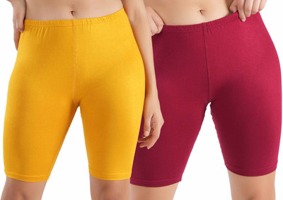 Shapyfit Solid Women Yellow, Red Cycling Shorts