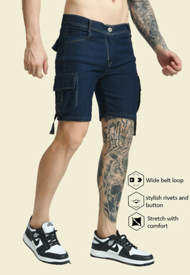 mevan Solid Men Denim Dark Blue Denim Shorts