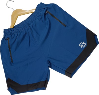 Sportinger Solid Men Blue Running Shorts, Compression Shorts, Gym Shorts, Cycling Shorts