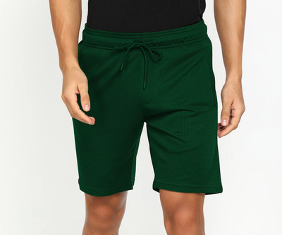 INDICLUB Self Design Men Green Casual Shorts