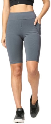 Laasa Sports Solid Women Grey Gym Shorts