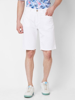 Mode De Base Italie Solid Men Denim White Denim Shorts