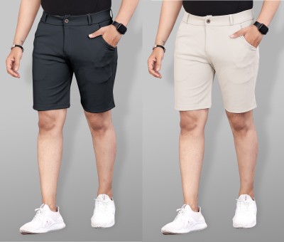 INDICLUB Solid Men Grey, Beige Casual Shorts