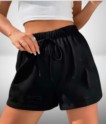 Rivaem Solid Women Black Basic Shorts
