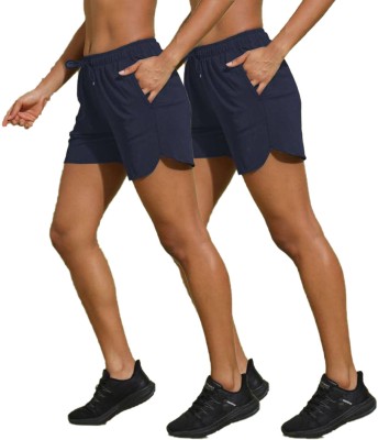 Raciouse Solid Women Dark Blue Sports Shorts