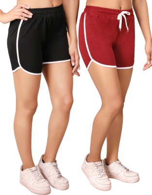 Jaswear Solid Women Black, Red Regular Shorts