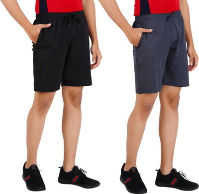Guide Solid Men Black, Grey Sports Shorts
