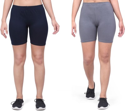 Ficky Solid Women Blue, Grey Cycling Shorts