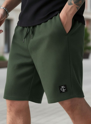 INDICLUB Self Design Men Green Casual Shorts