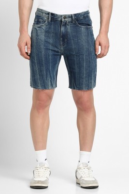 FOREVER 21 Striped Men Blue Denim Shorts