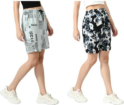 Indistar Printed Women Grey, Black Regular Shorts