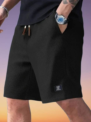 Shree ji Fabcon Solid Men Black Regular Shorts, Night Shorts, Basic Shorts, Gym Shorts, Running Shorts