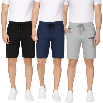 MAANU Solid Men Black, Dark Blue, Grey Regular Shorts