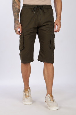 24 Street Solid Men Dark Green Casual Shorts