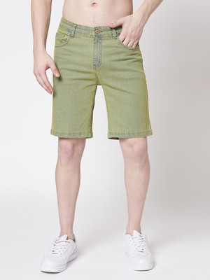 PROVOGUE Solid Men Green Denim Shorts