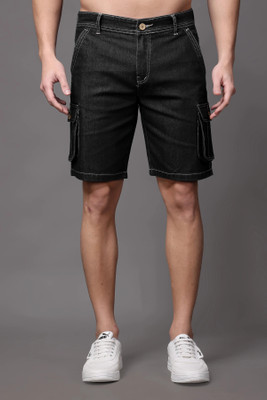 ZAYSH Solid Men Black Denim Shorts