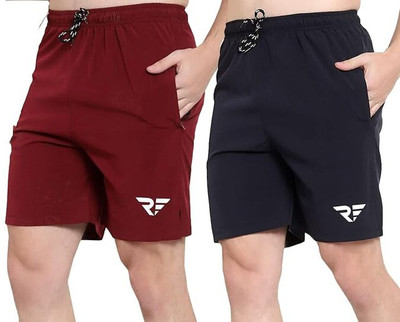 RED-FOST Solid Men Maroon, Blue Sports Shorts