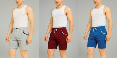 WeReKo Self Design Men Maroon, Silver, Light Blue Regular Shorts