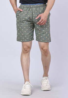 BOX FULL Printed Men Green Bermuda Shorts
