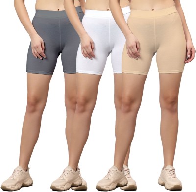 MYO Solid Women Khaki, Grey, White Cycling Shorts