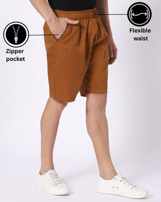 Ho Bindaass Solid Men Brown Basic Shorts