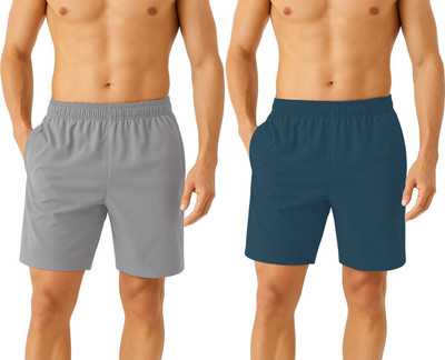 NINQ Solid Men Grey, Blue Gym Shorts, Cycling Shorts, Bermuda Shorts, Night Shorts