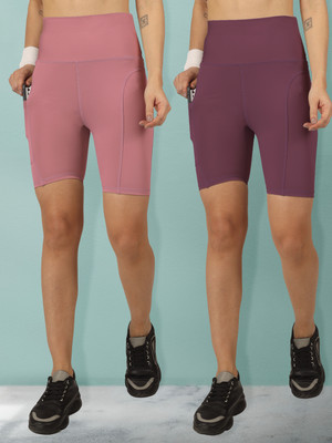 BEYOGINI Solid Women Pink, Purple Gym Shorts