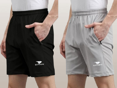 skyrow Printed Men Black, Grey Regular Shorts