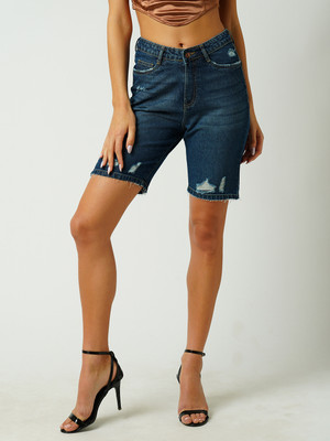 Kraus Jeans Solid Women Blue Denim Shorts