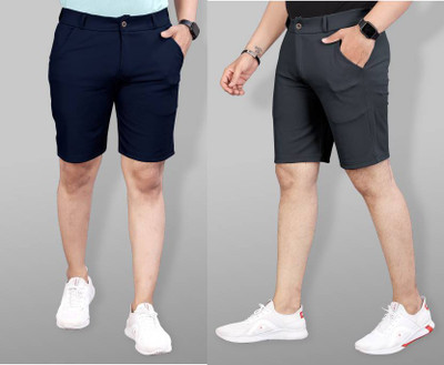 ynam Solid Men Blue, Grey Sports Shorts