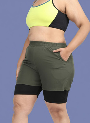 Sztori Solid Women Dark Green Sports Shorts