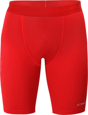 Athmonk Solid Men Red Compression Shorts
