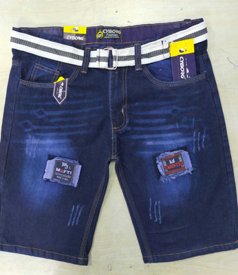 PHYASANA Self Design Men Denim Blue Denim Shorts