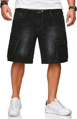 Plus91 Self Design Men Denim Black Denim Shorts